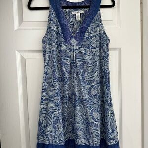 Oscar de la Renta Blue, Purple and White Patterned Mini Dress